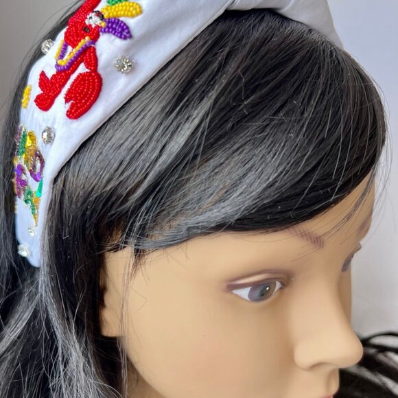 Handmade Bead Knotted Headband Carnival NOLA Let's Go Cray New Orleans Headband - Picture 7 of 7